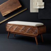 Solid Wood Entryway Storage Bench Coastal Carved Living Room, view 4