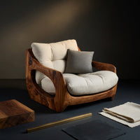 Solid Wood Chair Lounge Seating With Carved Form Living Room, view 4