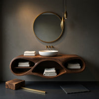 Solid Wood Bathroom Vanity With Oval Open Shelves Spa, view 4