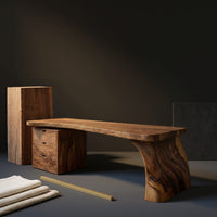 Organic Wood Desk With 3 Tier Integrated Bookshelf For Study Room, view 4