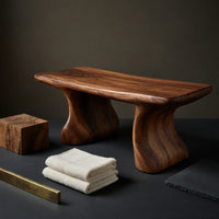 Solid Wood Teak Shower Bench Curved Bath Bathroom, view 4