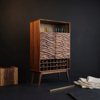 Solid Wood Bar Cabinet Wine With Wave Carved Doors Kitchen, view 4
