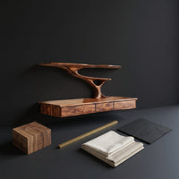Wall Mounted Wood Desk With Upper Shelves For Home Office, view 4