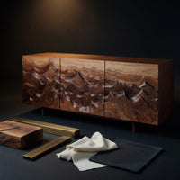 Solid Wood Sideboard With Layered Mountain Carving Living Room, view 4