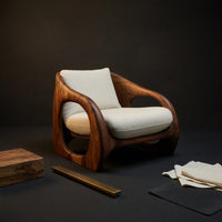 Solid Wood Chair Scandinavian Accent With Curved Form Living Room, view 4