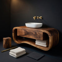 Solid Wood Bathroom Vanity Floating With Open Towel Shelf Modern Bath, view 4