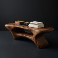 Solid Wood Teak Shower Bench Bathroom Seat With Center Shelf Bathroom, view 4