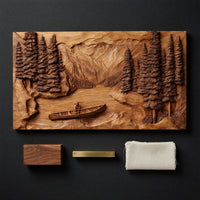 Deep-Relief Carving of a Lake Canoe, Solid Wood Wall Art, view 4 — view 4