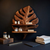 Solid Wood Corner Wall Bathroom Shelf Leaf Spa, view 4