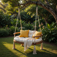 Solid Wood Porch Swing Boho Round Chair Garden, view 5