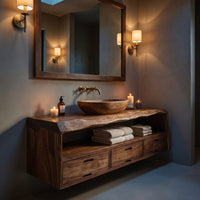 Solid Wood Bathroom Vanity Farmhouse Floating Storage, view 5