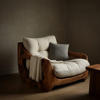 Solid Wood Chair Lounge Seating With Carved Form Living Room, view 5