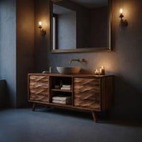 Solid Wood Bathroom Vanity Handcrafted Wave Doors Design, view 5