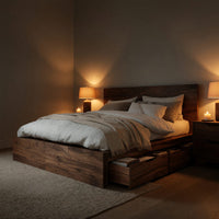Solid Wood Bed Frame Storage Headboard With Drawers Bedroom, view 5