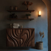 Solid Wood Corner Wall Bathroom Shelf Hand Carved Cabinet, view 5