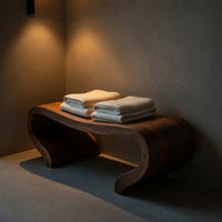 Solid Wood Teak Shower Bench Curved Sculptural Bathroom, view 5