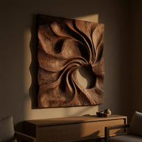 Spiral Vortex Carved Walnut Wall Relief Panel, view 5 — view 5