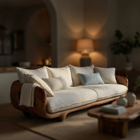Solid Wood Sofa Farmhouse Curved With Solid Frame Living Room, view 5