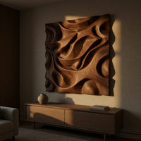 Sculpted Dune Curves, Square Walnut Wall Relief, view 5 — view 5