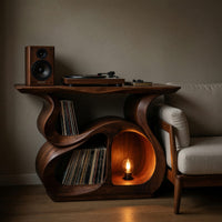 Solid Wood Record Player Stand Storage Cabinet Music Lounge Space, view 5