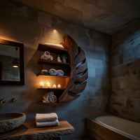 Solid Wood Corner Wall Bathroom Shelf Artistic Leaf, view 5