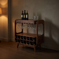 Solid Wood Bar Cabinet Handcrafted Wine With Storage Dining Room, view 5