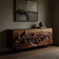 Solid Wood Sideboard With Layered Mountain Carving Living Room, view 5