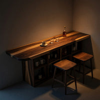 Solid Wood Bar Table Curved With Storage Kitchen Dining Area, view 5