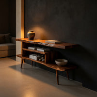 Live Edge Media Console, Stepped Shelves, Tapered Legs, view 5