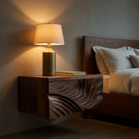 Solid Wood Nightstand Elegant Floating With Carved Front Bedroom, view 5