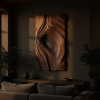 Deep-Relief Spiral Wall Panel in Walnut, Made to Order, view 5 — view 5