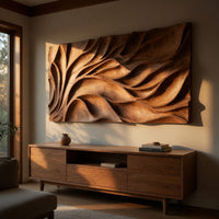 One Teak Slab Carved Into Drifting Leaves, Wall Panel, view 5 — view 5