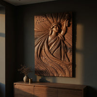 Hand-Carved Statue of Liberty Relief in Solid Walnut, view 5 — view 5