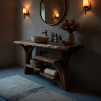 Solid Wood Live Edge Vanity Handcrafted Solid Bathroom Organic Spa Bathroom, view 5