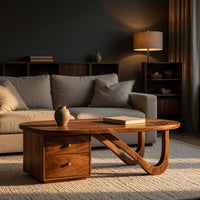 Two-Drawer Oval Coffee Table, Made to Order in Solid Wood, view 5