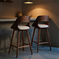 Solid Wood Bar Stool Mid Century Modern With Backrest Kitchen Home, view 5