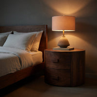 Solid Wood Nightstand Round Two Drawer Modern Bedroom, view 5