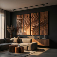 Chisel-Cut Ripples Across Four Wood Wall Panels, view 5 — view 5