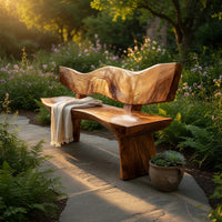 Solid Wood Outdoor Garden Bench Live Edge Entryway Natural Home Interiors, view 5