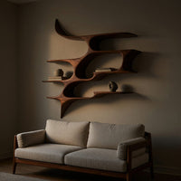 Solid Wood Wall Mounted Shelf Artistic Living Room, view 5
