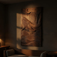 Grain of a Single Walnut Log, Carved as a Whale Wall Panel, view 5 — view 5