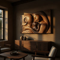 Mother and Child Carved Hardwood Wall Relief Panel, view 5 — view 5