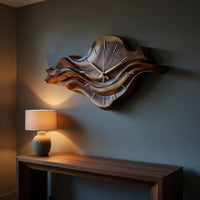 Solid Wood Clock Wall With Unique Wave Sculpture Home, view 5