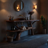 Solid Wood Live Edge Vanity Bathroom Solid With Open Shelf Minimal, view 5