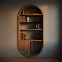 Arched Wooden Wall Bookshelf With Storage For Living Room, view 5