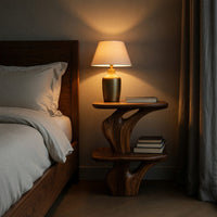 Solid Wood Nightstand Handcrafted Unique Two Tier Design Bedroom, view 5