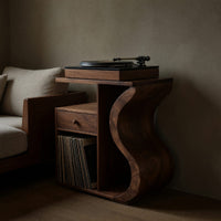 Solid Wood Record Player Stand Wave Vinyl Cabinet Boho Retreat, view 5