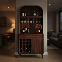 Solid Wood Bar Cabinet Mid Century Arched Wine Kitchen, view 5