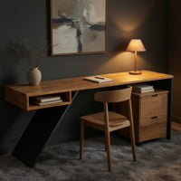 Hand-Cut Cantilever Desk in Solid Wood with Steel Leg, view 5