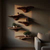 Solid Wood Mushroom Shelf Handcrafted Live Edge Entryway, view 5